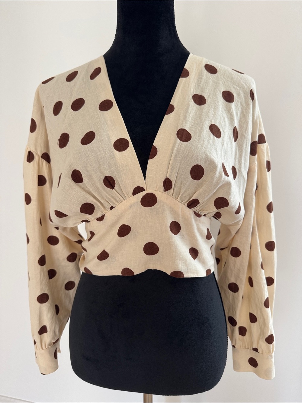 Zara Cream Blouse with Brown Polka Dots